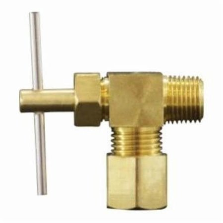 MIDLAND METAL Needle Valve, 14 Nominal, Compression x MIP Angle End Style, 150 psi Pressure, Brass Body, 167 H 46012